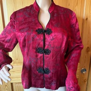 Vintage R & M Richards Karen Kwong Red Asian Jacket Top Size 8 Frog Closure